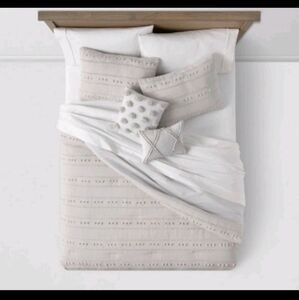 Threshold 5pc Full/Queen Clipped Stripe Dot Comforter Bedding Set Gray New!